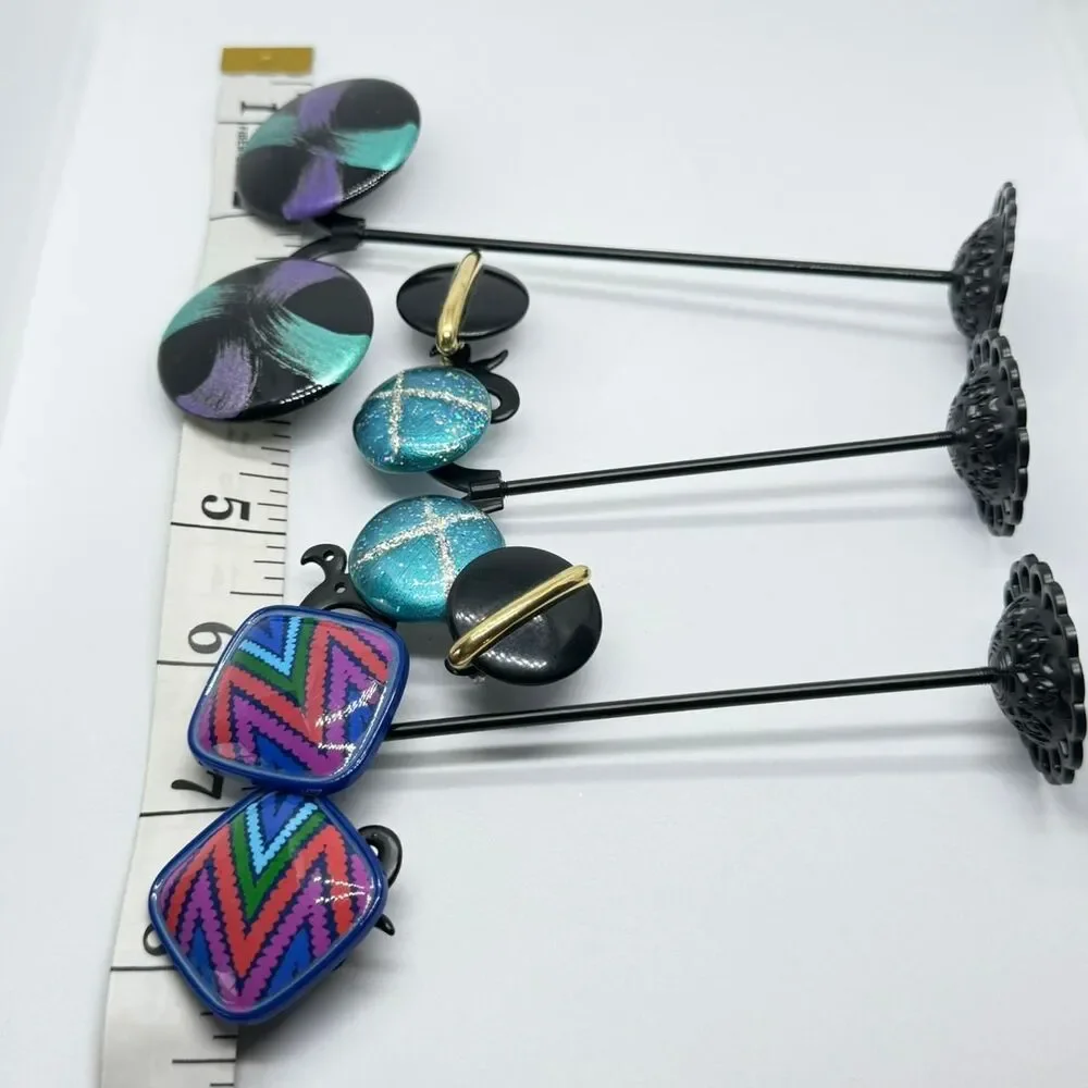 Vintage Earrings Blue Purple Black Gold Colors